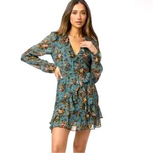 Paige Tamera Dress - Perfect for Fall - Fog Blue Multi - M - 100% Silk